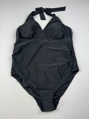 Motherhood Beach Bump Maternity Swimsuit Black 1X Halter One Piece NEW